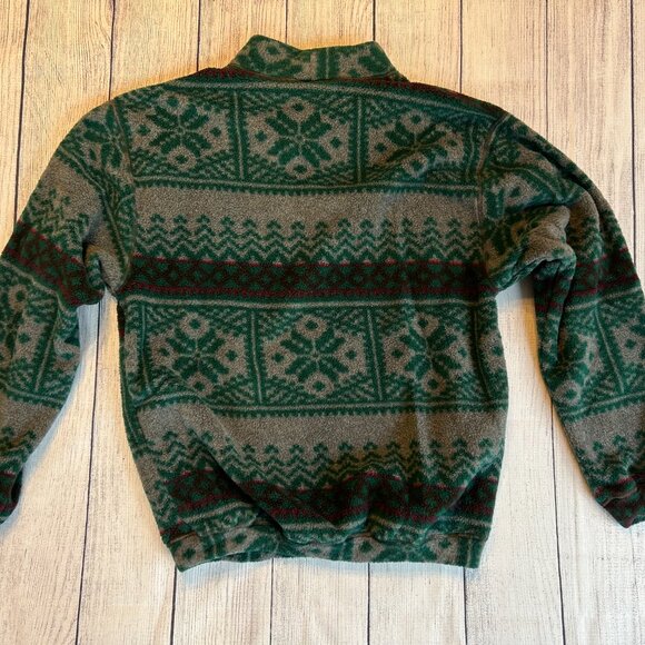 vintage Woolrich size S pattern fleece pullover mock Made in USA green gray - Picture 7 of 10